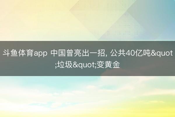 斗鱼体育app 中国曾亮出一招, 公共40亿吨"垃圾"变黄金