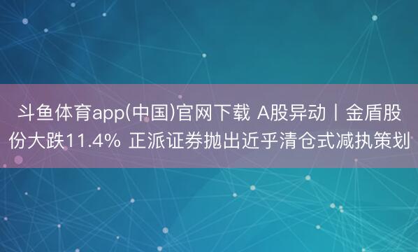 斗鱼体育app(中国)官网下载 A股异动丨金盾股份大跌11.4% 正派证券抛出近乎清仓式减执策划
