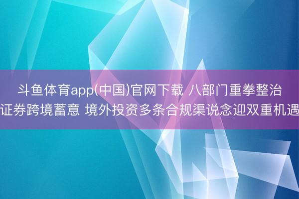 斗鱼体育app(中国)官网下载 八部门重拳整治证券跨境蓄意 