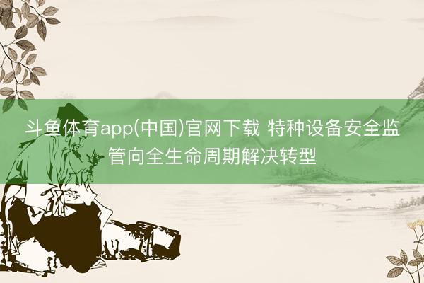 斗鱼体育app(中国)官网下载 特种设备安全监管向全生命周期解决转型