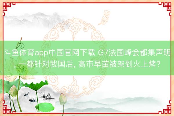 斗鱼体育app中国官网下载 G7法国峰会都集声明， 一都针对我国后， 高市早苗被架到火上烤?