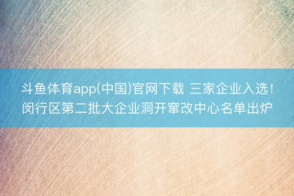 斗鱼体育app(中国)官网下载 三家企业入选！闵行区第二批大企业洞开窜改中心名单出炉